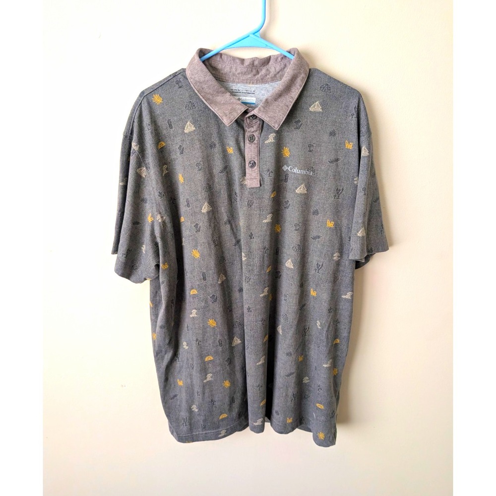 Columbia Omni-Wick Polo Shirt Mens 2XL Gray Desert Print Short Sleeve Knit